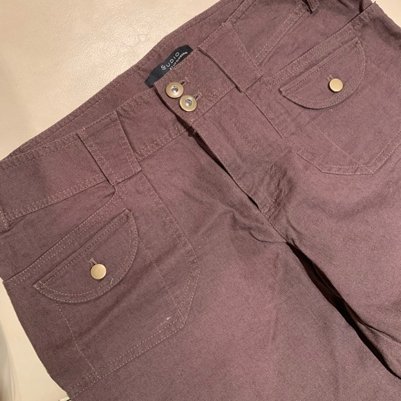 Linen brown crop pant roll up or down - Picture 2 of 5